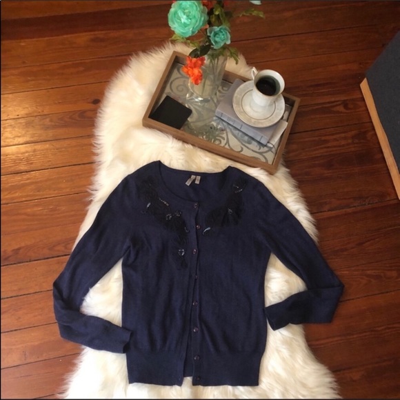 Caslon Sweaters - Nordstrom Caslon Navy beaded cardigan sweater Xs